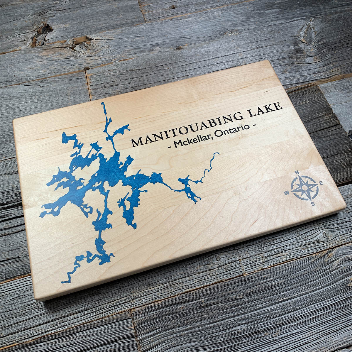 Epoxy map of Manitouwabing Lake, Parry Sound, Ontario, Canada, handmade by Keyway