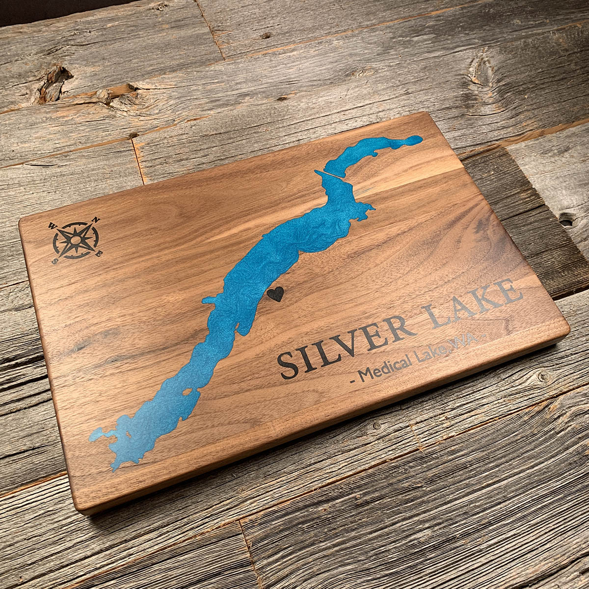 Epoxy map of Silver Lake, Washington, USA, handmade by Keyway