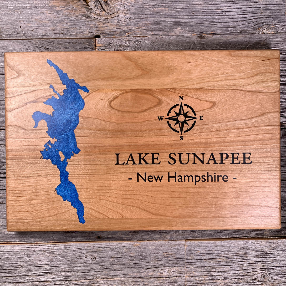 Epoxy map of Lake Sunapee, Sunapee, New Hampshire, USA, handmade by Keyway