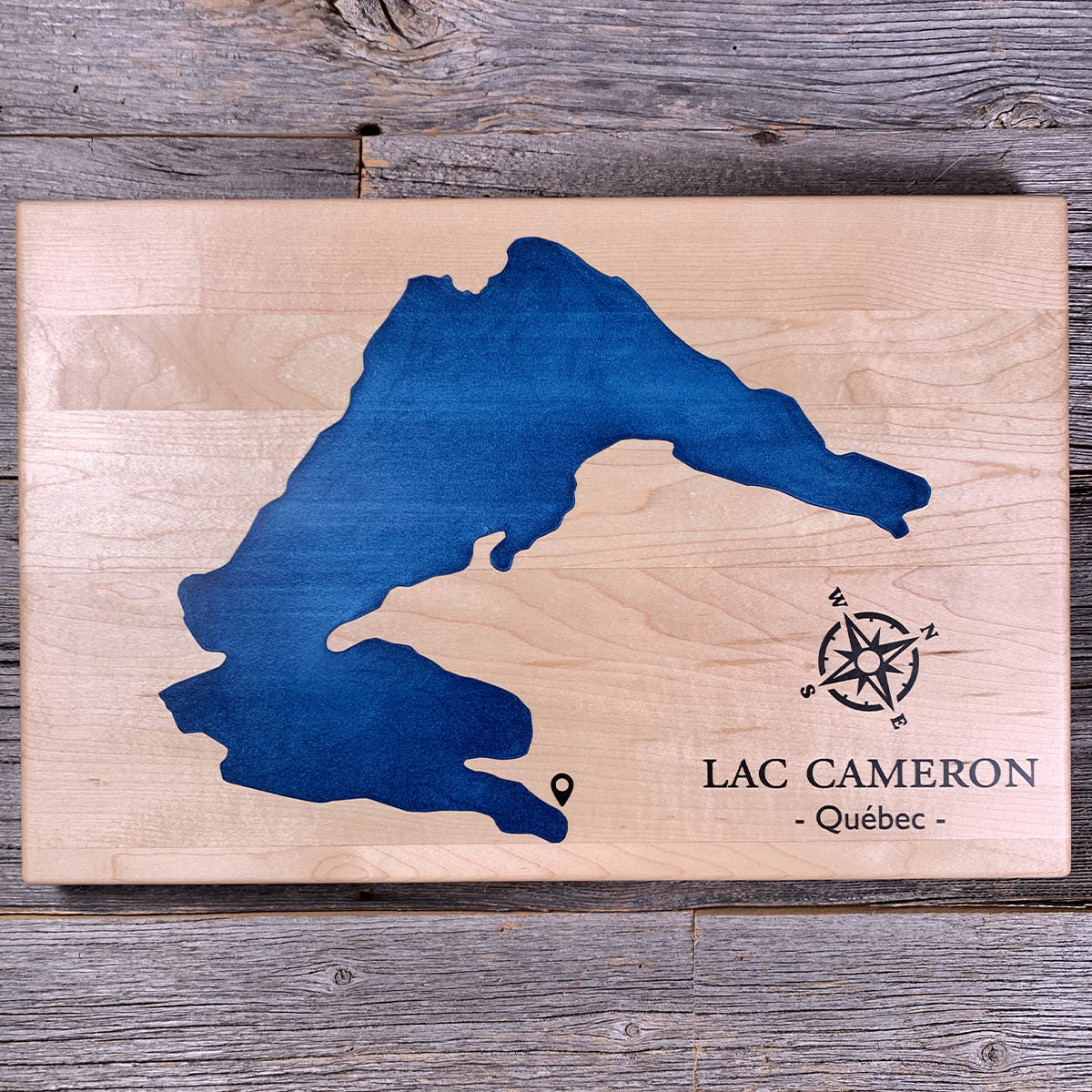 Epoxy map of Lac Cameron, Laurentides, Québec, Canada, handmade by Keyway