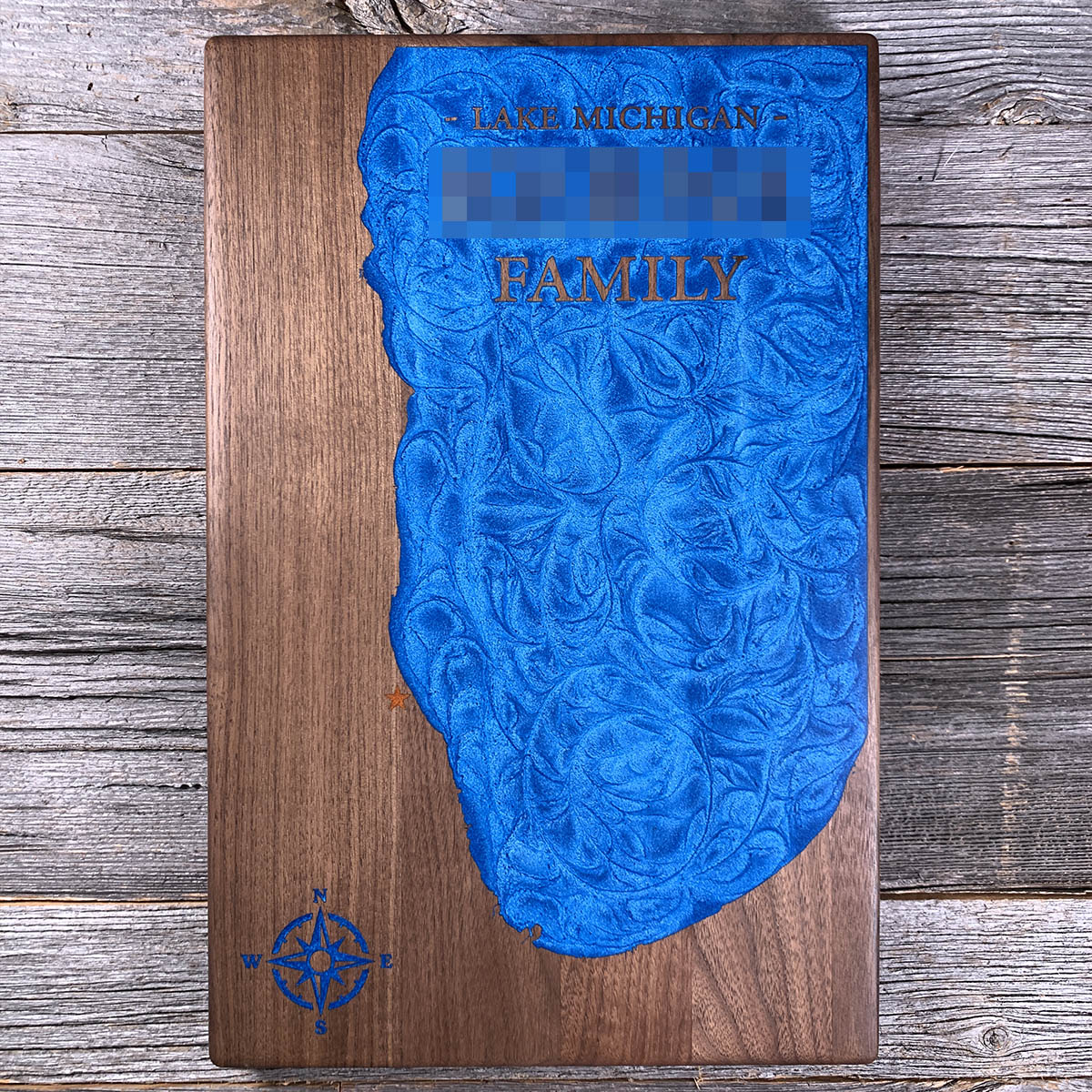 Epoxy map of Lake Michigan, Highland Park, Illinois, USA, handmade by Keyway