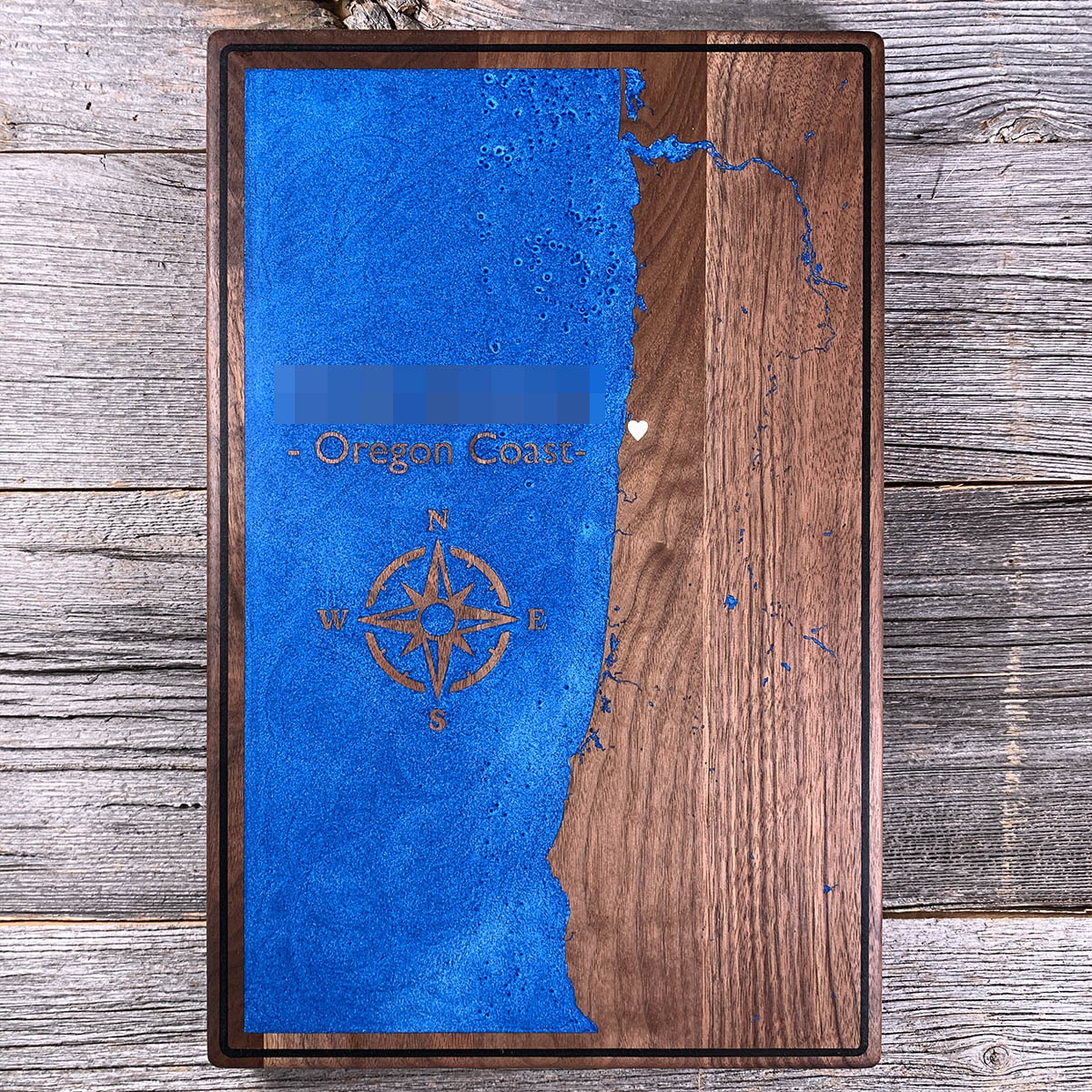 Epoxy map of Oregon Coast, Lincoln County, Oregon, USA, handmade by Keyway