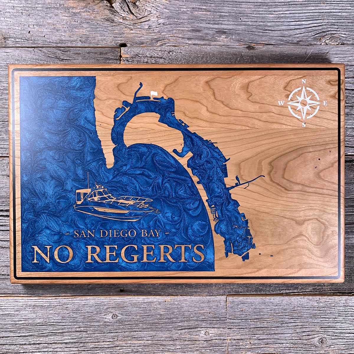 Epoxy map of San Diego Bay, San Diego, California, USA, handmade by Keyway