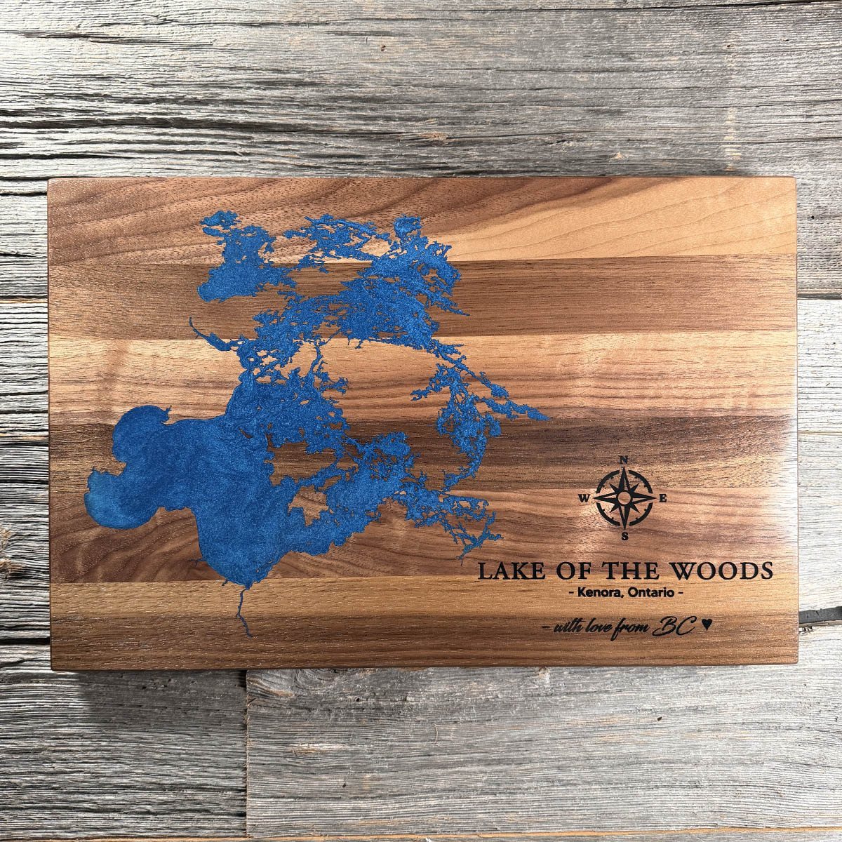 Epoxy map of Lake of the Woods, Kenora, Ontario, Canada, handmade by Keyway