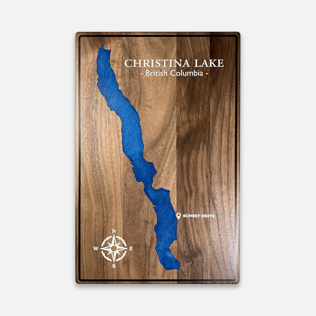 Custom Epoxy Lake Map Board – Personalized Resin Wall Art