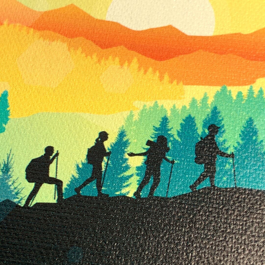 Zoomed in detailed shot of the stylized group of travellers on an expedition in the mountains printed to cotton canvas phone case by Keyway