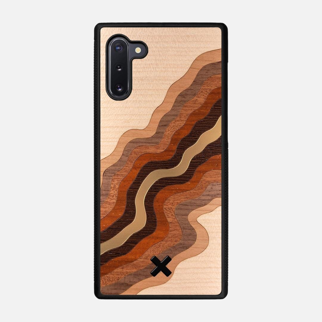 Canyon Case for the Samsung Galaxy Note 10 featuring a flowing Gold, Maple, Cherry, Walnut, Sapele, Padauk, and Wenge Wood backer with the Keyway X Mark#Phone Model_Galaxy Note 10