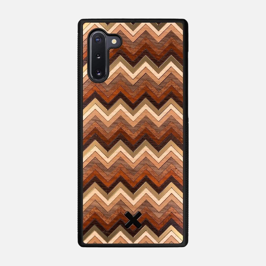 Echo Case for the Samsung Galaxy Note 10 featuring a zigzag Gold, Maple, Cherry, Walnut, Sapele, Padauk, and Wenge Wood backer with the Keyway X Mark#Phone Model_Galaxy Note 10