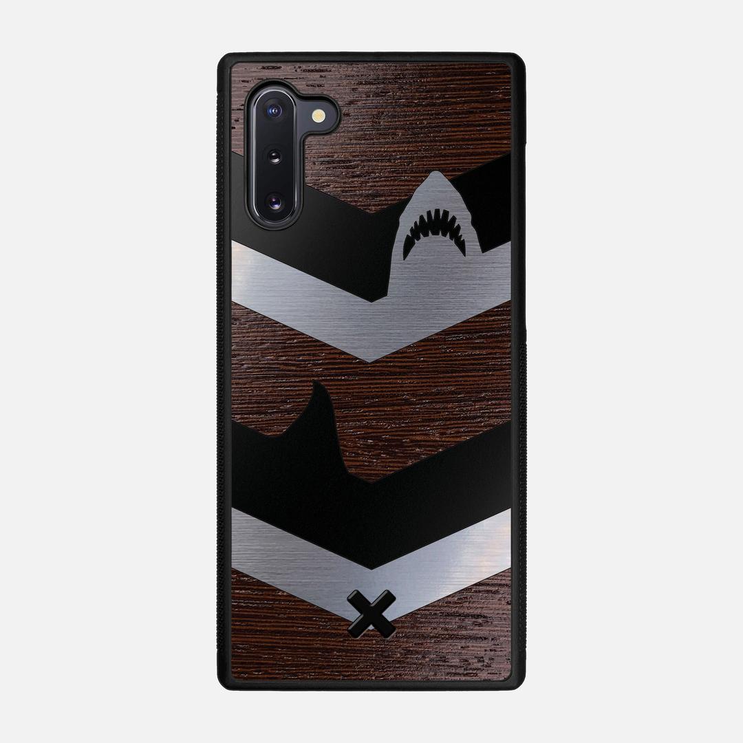Shark Chevron Case for the Samsung Galaxy Note 10 featuring an Engraved Silver and Wenge Wood backer with the Keyway X Mark#Phone Model_Galaxy Note 10