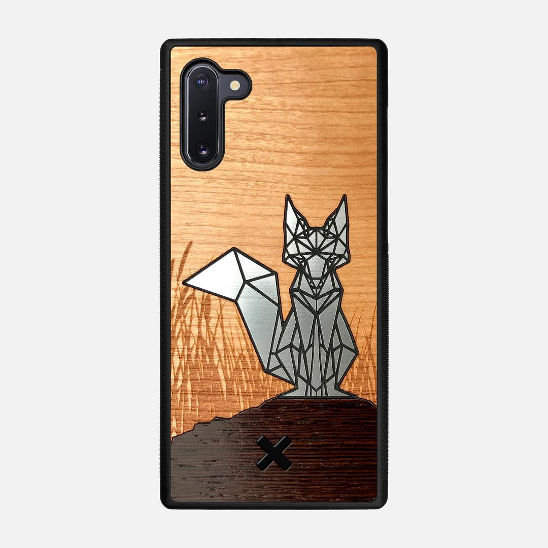 Silver Fox Case for the Samsung Galaxy Note 10 featuring an Engraved Silver, Cherry, and Wenge Wood backer with the Keyway X Mark#Phone Model_Galaxy Note 10