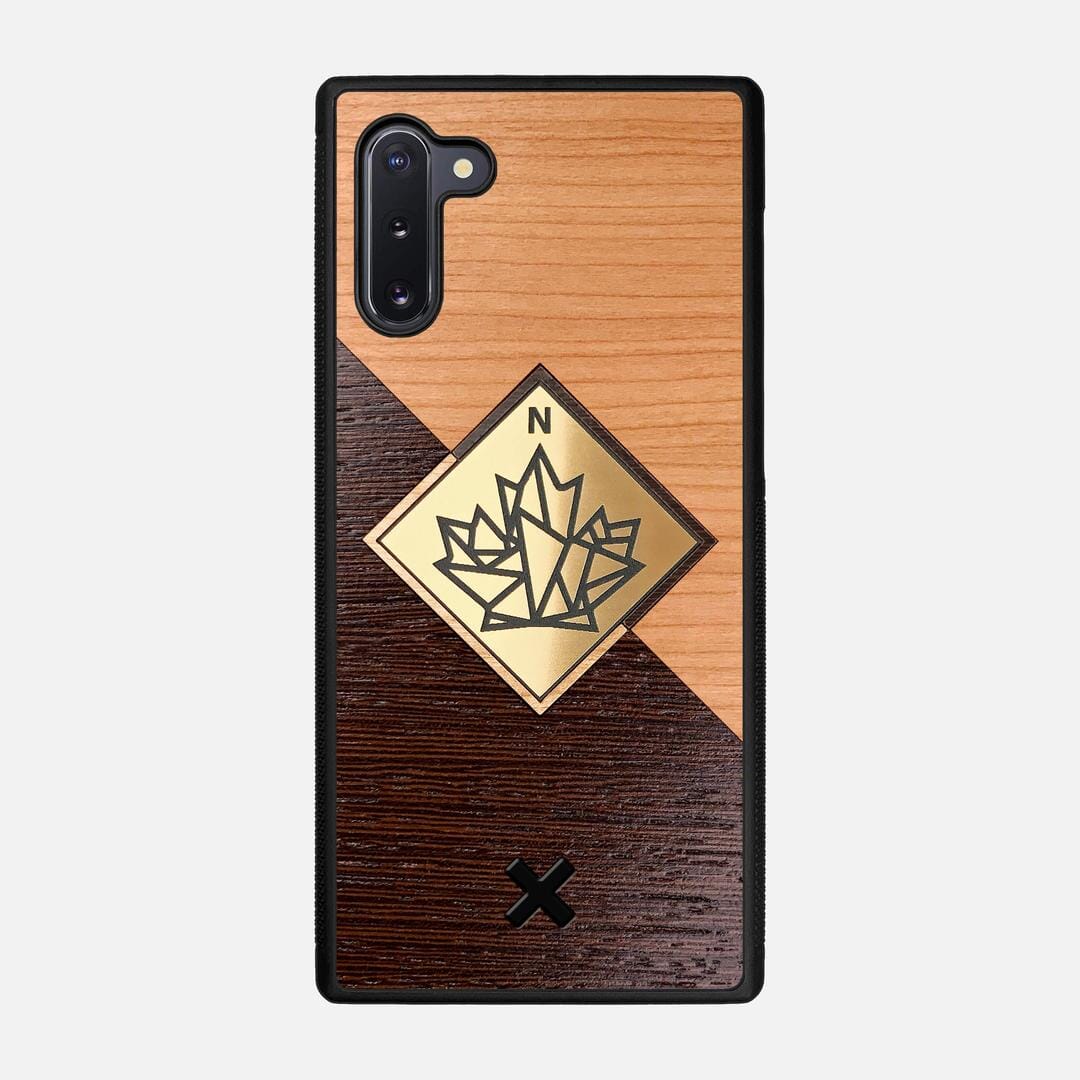 True North Case for the Samsung Galaxy Note 10 featuring an Engraved Gold, Cherry, and Wenge Wood backer with the Keyway X Mark#Phone Model_Galaxy Note 10