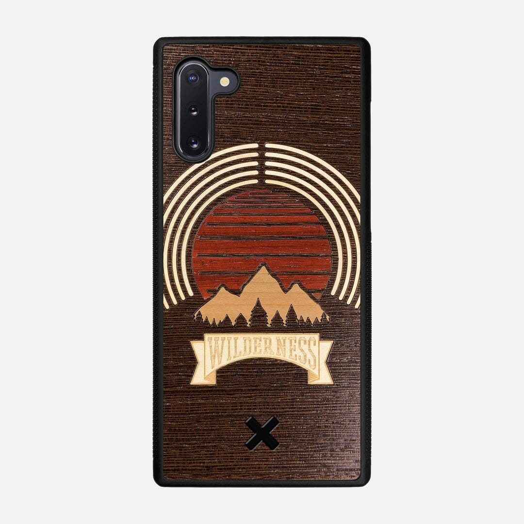 Wilderness Case for the Samsung Galaxy Note 10 featuring a Maple, Padauk, and Cherry Sunset inlay on a Wenge Wood backer with the Keyway X Mark#Phone Model_Galaxy Note 10