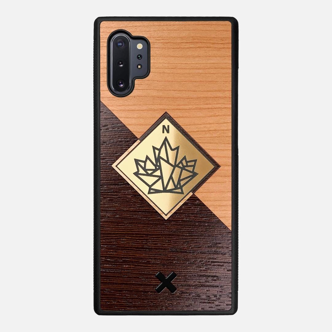 True North Case for the Samsung Galaxy Note 10 Plus featuring an Engraved Gold, Cherry, and Wenge Wood backer with the Keyway X Mark#Phone Model_Galaxy Note 10 Plus