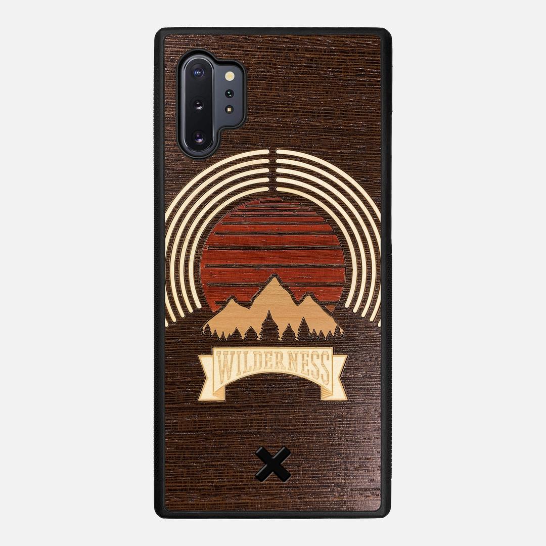 Wilderness Case for the Samsung Galaxy Note 10 Plus featuring a Maple, Padauk, and Cherry Sunset inlay on a Wenge Wood backer with the Keyway X Mark#Phone Model_Galaxy Note 10 Plus