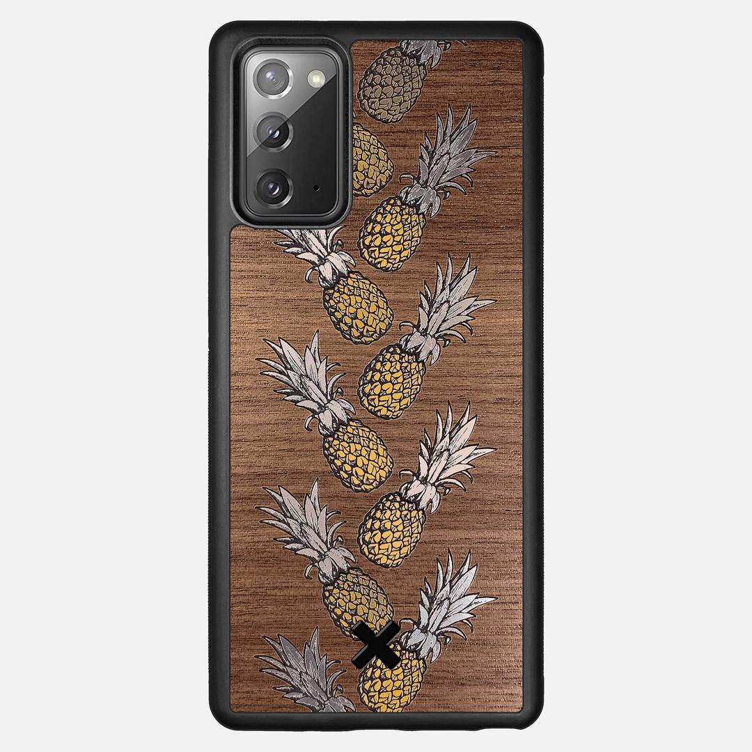 Pineapple Case for the Samsung Galaxy Note 20 featuring a repeating gold and silver Pineapple inlay on a Walnut Wood backer with the Keyway X Mark#Phone Model_Galaxy Note 20