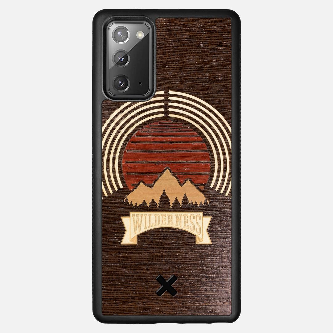 Wilderness Case for the Samsung Galaxy Note 20 featuring a Maple, Padauk, and Cherry Sunset inlay on a Wenge Wood backer with the Keyway X Mark#Phone Model_Galaxy Note 20