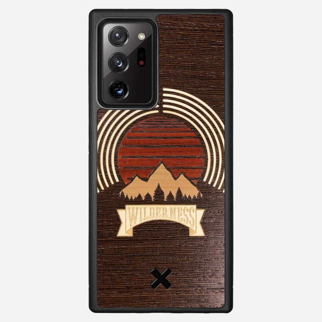 Wilderness Case for the Samsung Galaxy Note 20 Ultra featuring a Maple, Padauk, and Cherry Sunset inlay on a Wenge Wood backer with the Keyway X Mark#Phone Model_Galaxy Note 20 Ultra