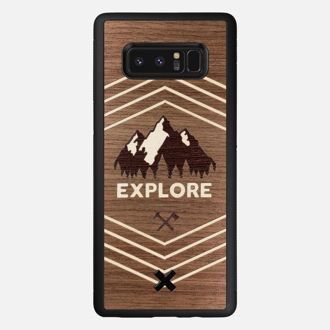 Explore Case for the Samsung Galaxy Note 8 featuring a Wenge and Maple Mountain Range inlay on a Walnut Wood backer with the Keyway X Mark#Phone Model_Galaxy Note 8