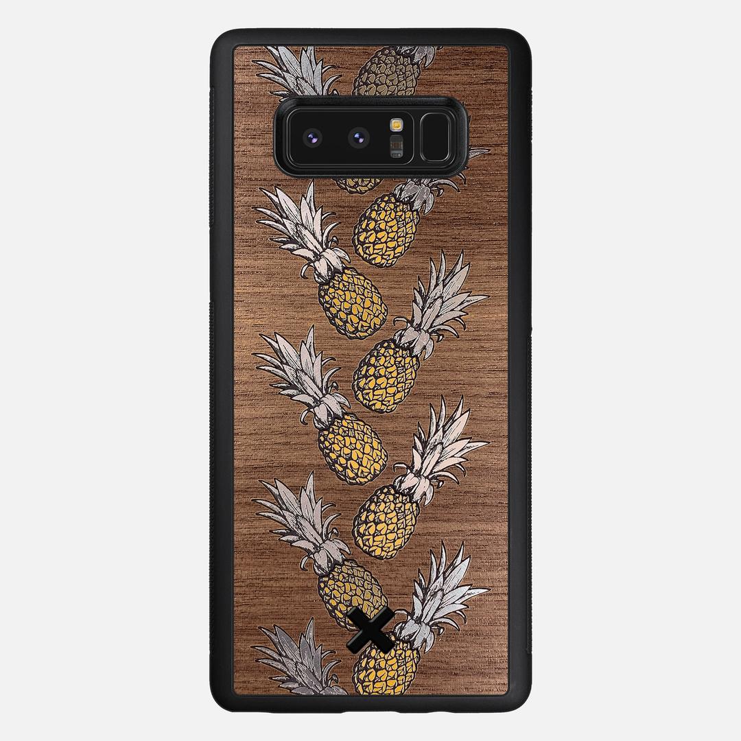 Pineapple Case for the Samsung Galaxy Note 8 featuring a repeating gold and silver Pineapple inlay on a Walnut Wood backer with the Keyway X Mark#Phone Model_Galaxy Note 8