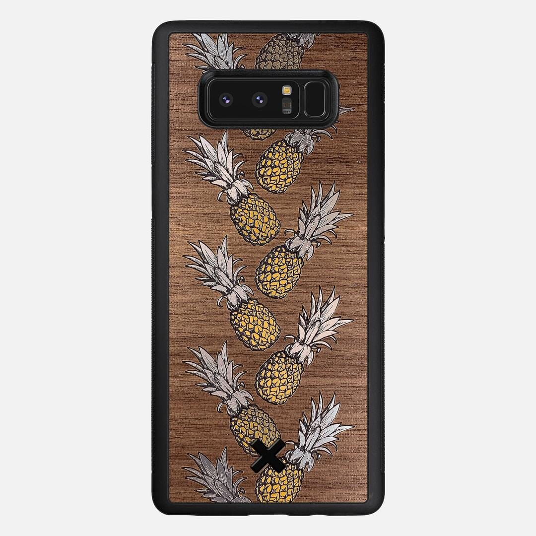 Pineapple Case for the Samsung Galaxy Note 8 featuring a repeating gold and silver Pineapple inlay on a Walnut Wood backer with the Keyway X Mark#Phone Model_Galaxy Note 8
