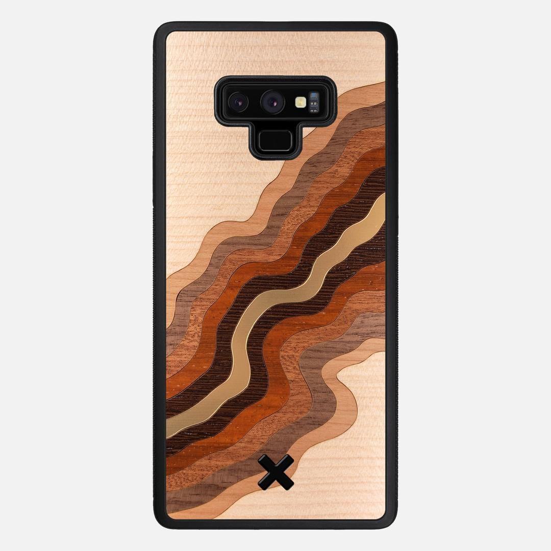 Canyon Case for the Samsung Galaxy Note 9 featuring a flowing Gold, Maple, Cherry, Walnut, Sapele, Padauk, and Wenge Wood backer with the Keyway X Mark#Phone Model_Galaxy Note 9