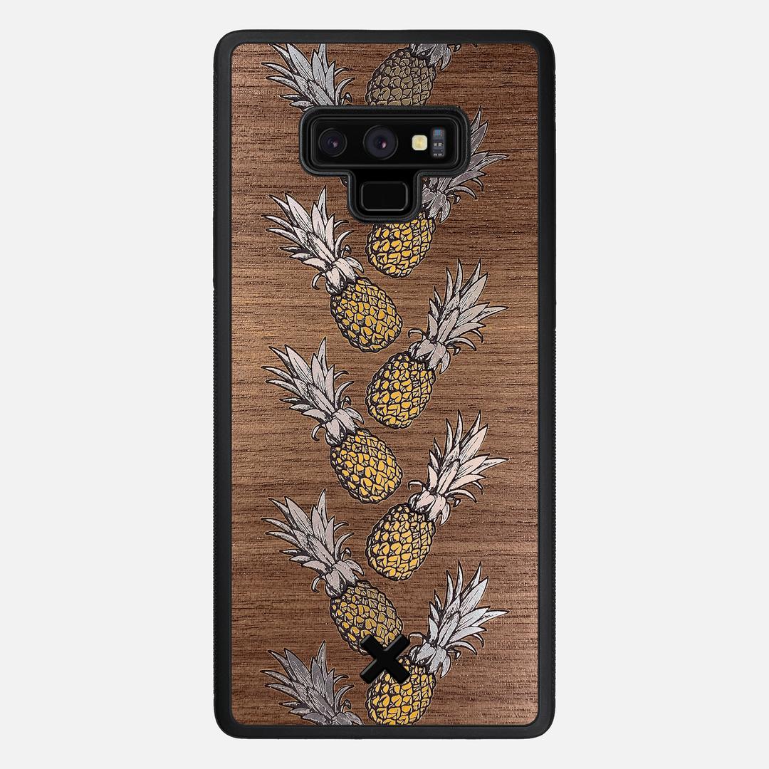 Pineapple Case for the Samsung Galaxy Note 9 featuring a repeating gold and silver Pineapple inlay on a Walnut Wood backer with the Keyway X Mark#Phone Model_Galaxy Note 9