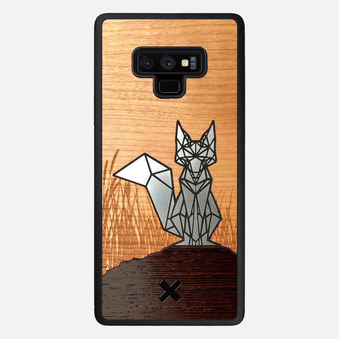 Silver Fox Case for the Samsung Galaxy Note 9 featuring an Engraved Silver, Cherry, and Wenge Wood backer with the Keyway X Mark#Phone Model_Galaxy Note 9