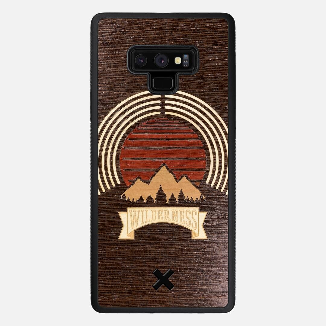 Wilderness Case for the Samsung Galaxy Note 9 featuring a Maple, Padauk, and Cherry Sunset inlay on a Wenge Wood backer with the Keyway X Mark#Phone Model_Galaxy Note 9