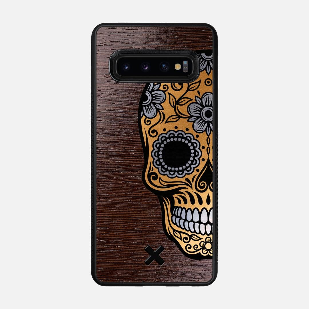 Calavera Case for the Samsung Galaxy S10 featuring an Engraved Gold and Wenge Wood backer with the Keyway X Mark#Phone Model_Galaxy S10