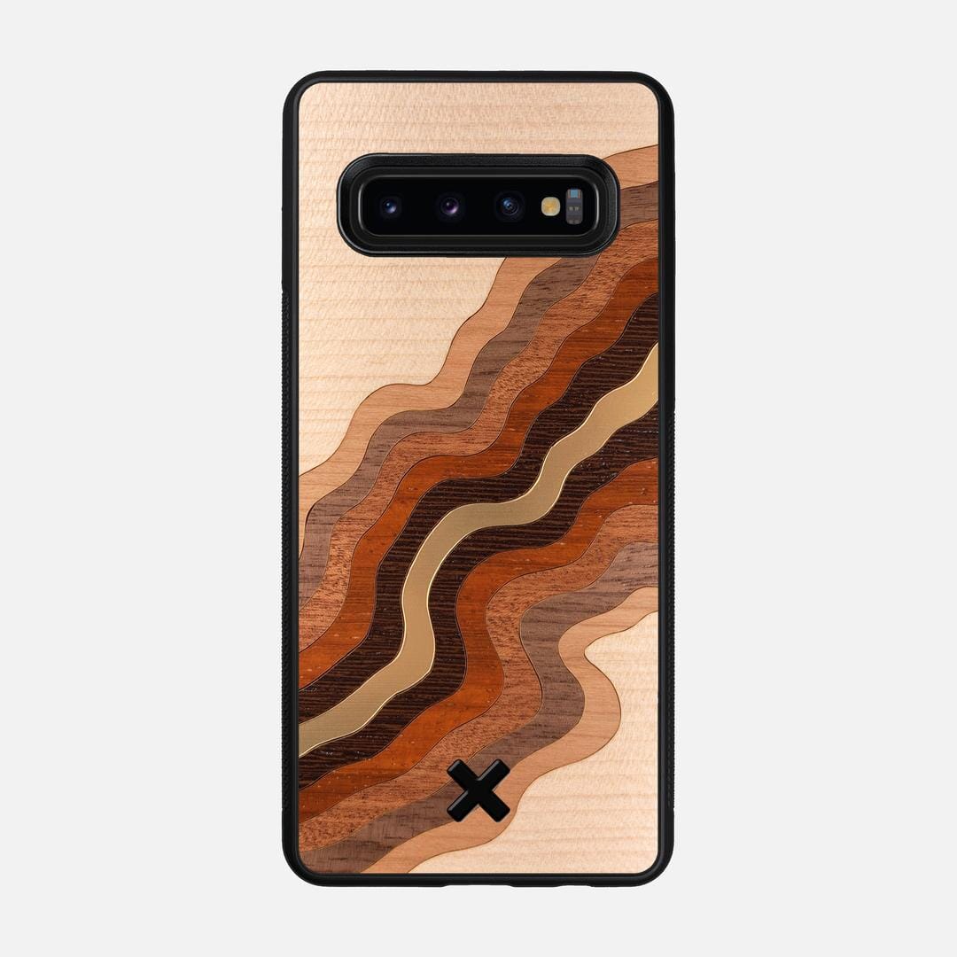 Canyon Case for the Samsung Galaxy S10 featuring a flowing Gold, Maple, Cherry, Walnut, Sapele, Padauk, and Wenge Wood backer with the Keyway X Mark#Phone Model_Galaxy S10