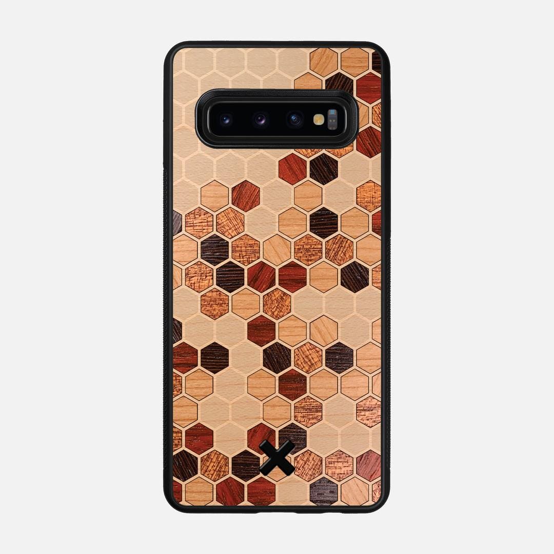 Cellular Case for the Samsung Galaxy S10 featuring a Maple, Cherry, Sapele, Padauk, and Wenge Wood backer with the Keyway X Mark#Phone Model_Galaxy S10