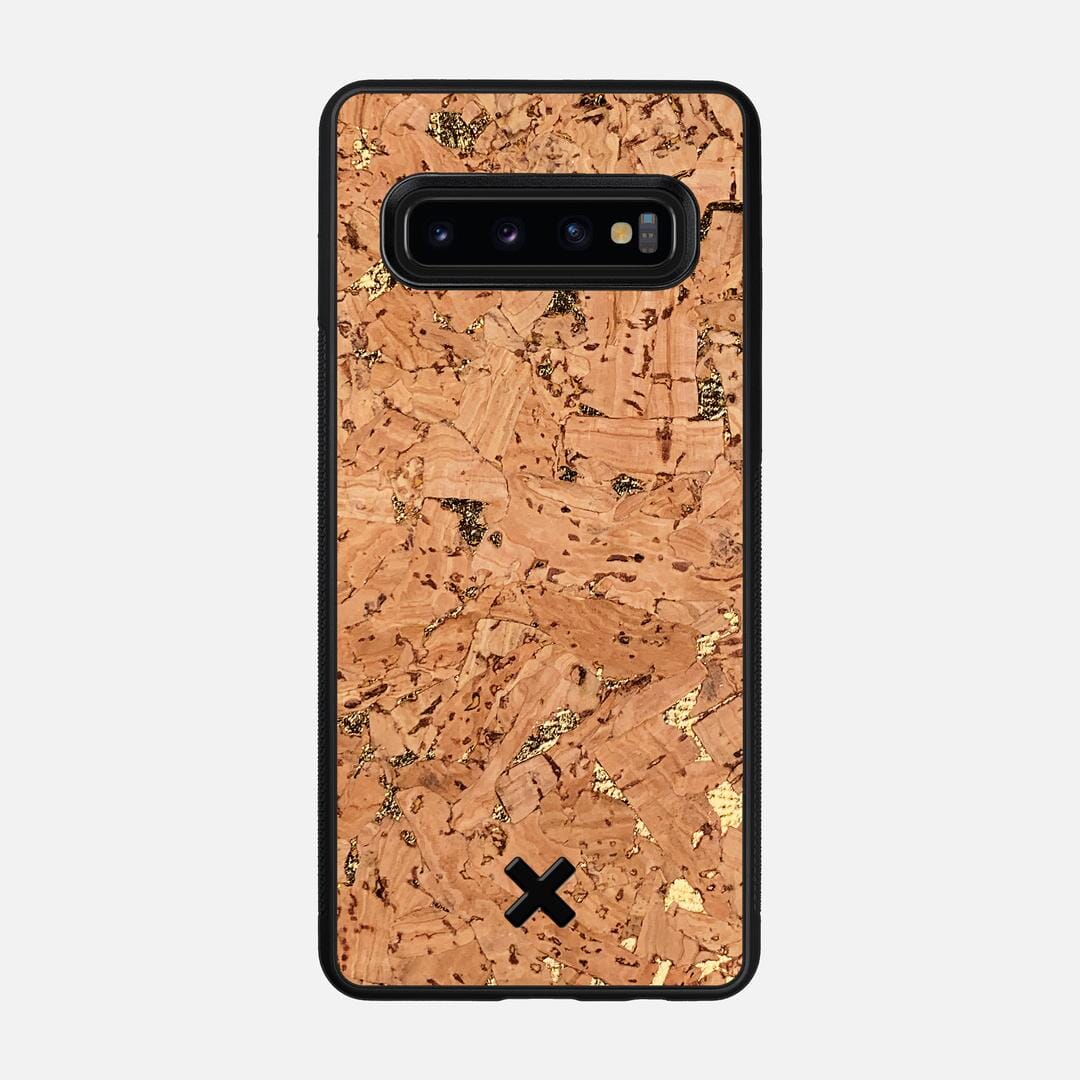 Gold Cork Case for the Samsung Galaxy S10 featuring a Genuine Cork backer with the Keyway X Mark#Phone Model_Galaxy S10