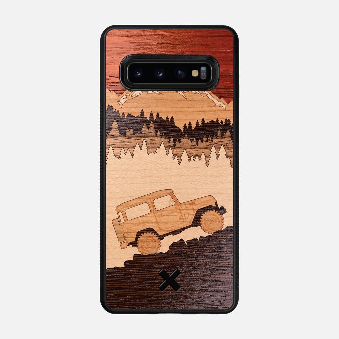 Off-Road Case for the Samsung Galaxy S10 featuring a Padauk, Cherry, Maple, and Walnut Wood backer with the Keyway X Mark#Phone Model_Galaxy S10
