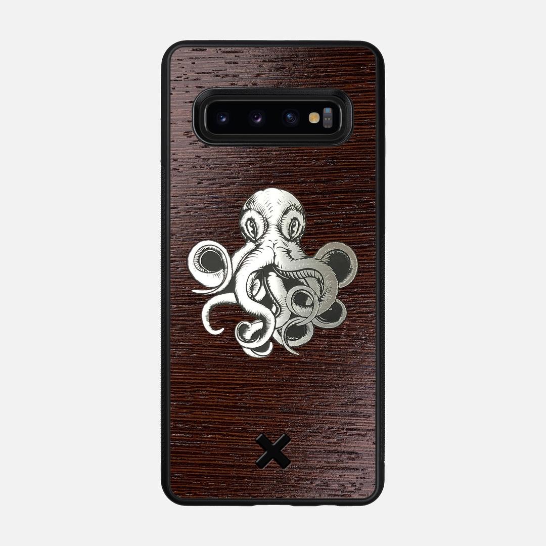 Prize Kraken Case for the Samsung Galaxy S10 featuring an Engraved Silver and Wenge Wood backer with the Keyway X Mark#Phone Model_Galaxy S10