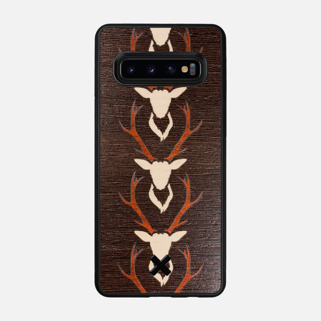 Stag Case for the Samsung Galaxy S10 featuring a Maple & Padauk Deer Inlay on a Wenge Wood backer with the Keyway X Mark#Phone Model_Galaxy S10
