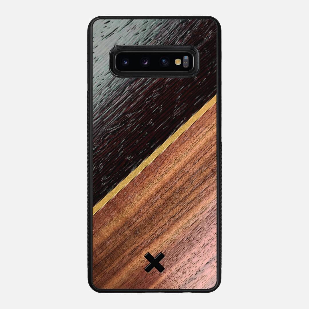 Alium Case for the Samsung Galaxy S10 Plus featuring a Wenge, Gold, and Walnut Wood backer with the Keyway X Mark#Phone Model_Galaxy S10 Plus