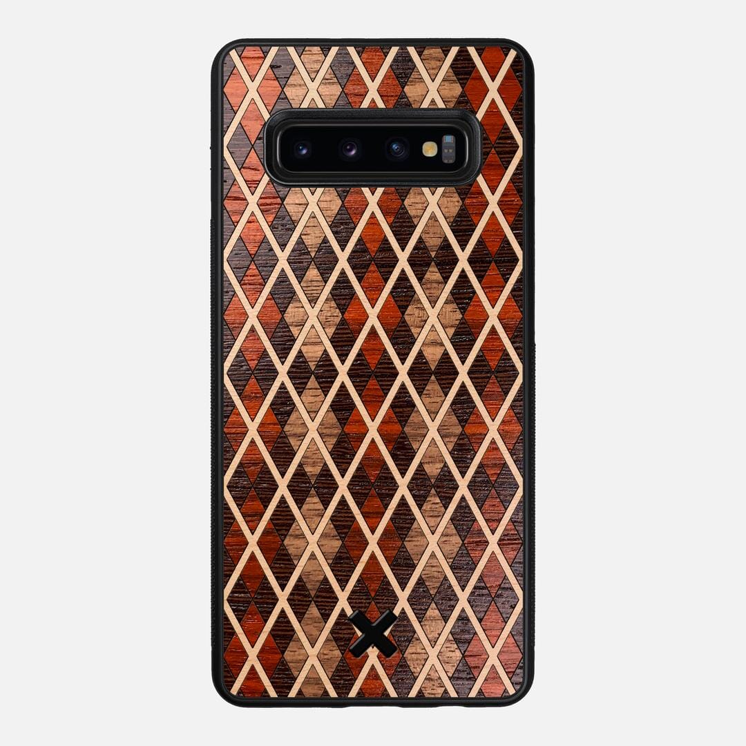 Argyle Case for the Samsung Galaxy S10 Plus featuring a Walnut, Padauk, Wenge, and Maple Wood backer with the Keyway X Mark#Phone Model_Galaxy S10 Plus