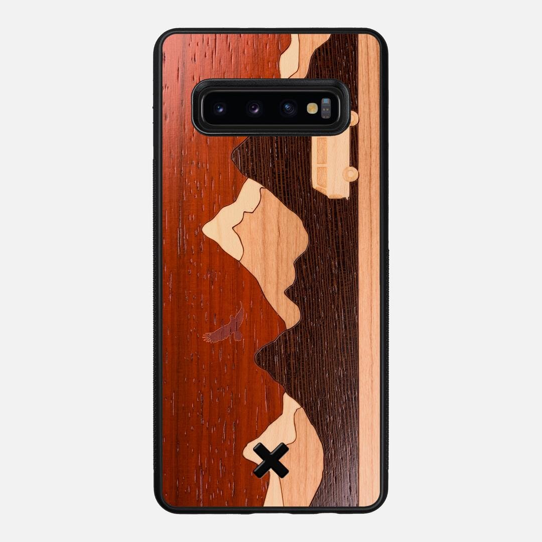 Cross Country Case for the Samsung Galaxy S10 Plus featuring a Padauk, Maple, Cherry, and Wenge Wood backer with the Keyway X Mark#Phone Model_Galaxy S10 Plus