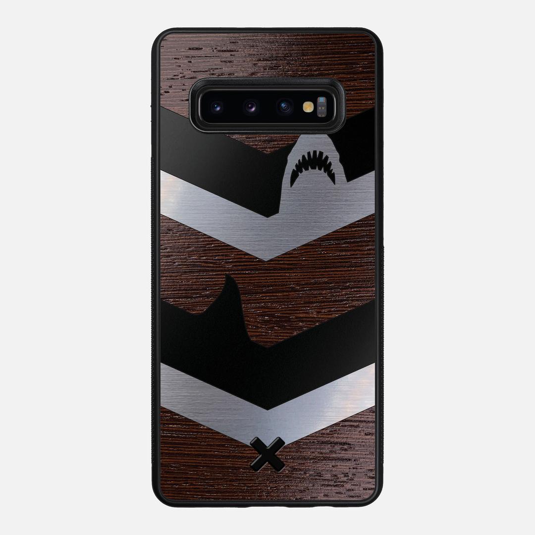Shark Chevron Case for the Samsung Galaxy S10 Plus featuring an Engraved Silver and Wenge Wood backer with the Keyway X Mark#Phone Model_Galaxy S10 Plus