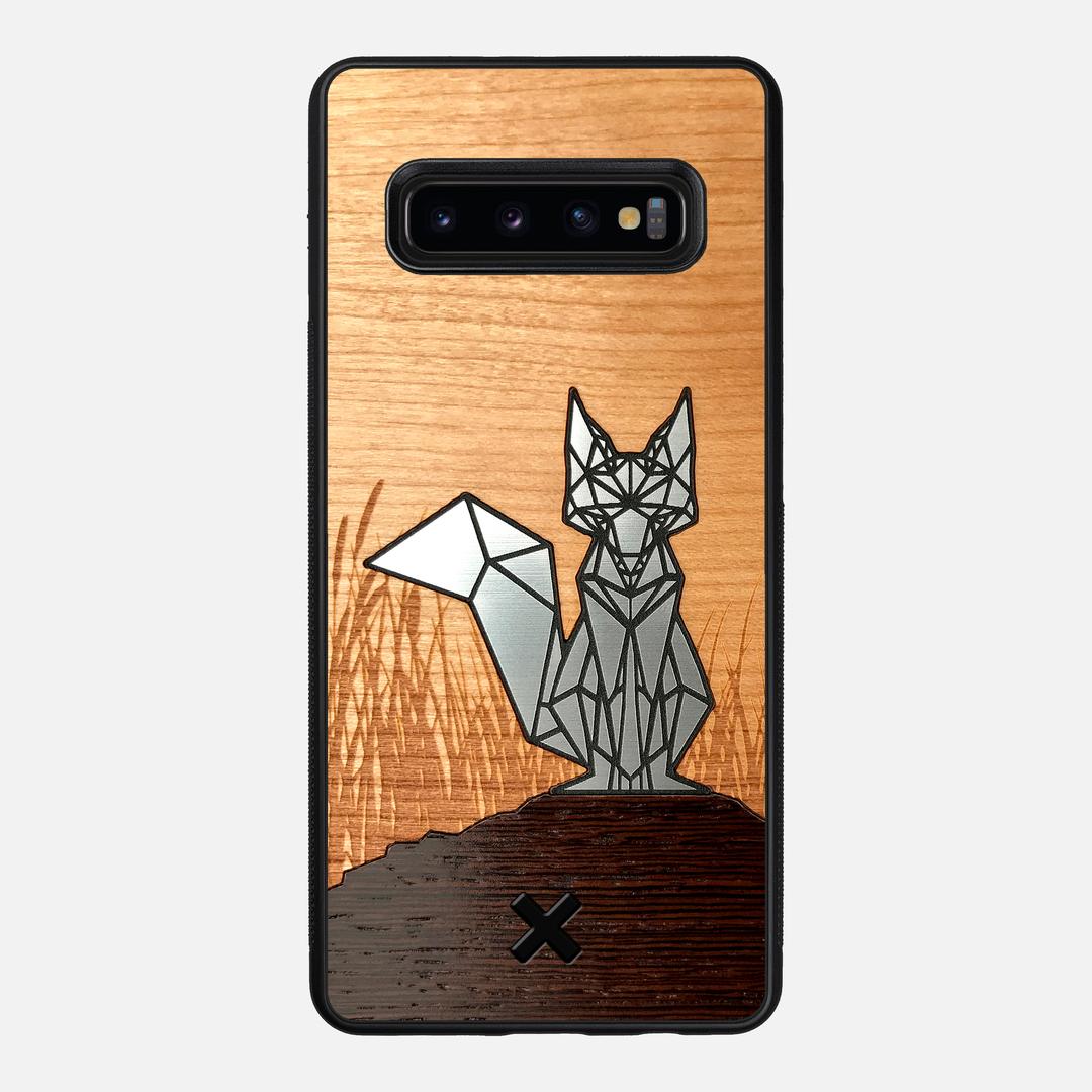 Silver Fox Case for the Samsung Galaxy S10 Plus featuring an Engraved Silver, Cherry, and Wenge Wood backer with the Keyway X Mark#Phone Model_Galaxy S10 Plus