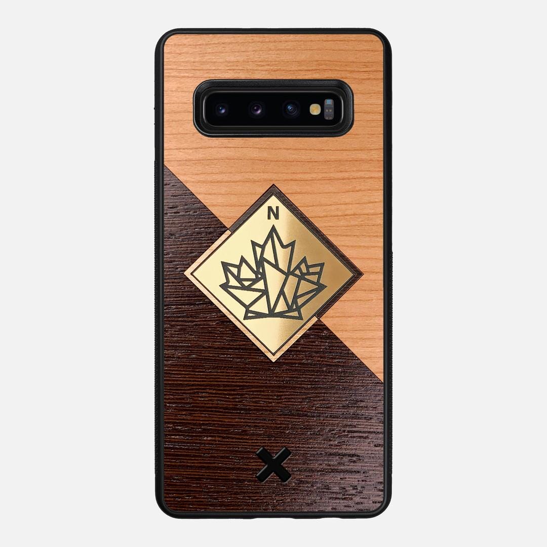 True North Case for the Samsung Galaxy S10 Plus featuring an Engraved Gold, Cherry, and Wenge Wood backer with the Keyway X Mark#Phone Model_Galaxy S10 Plus
