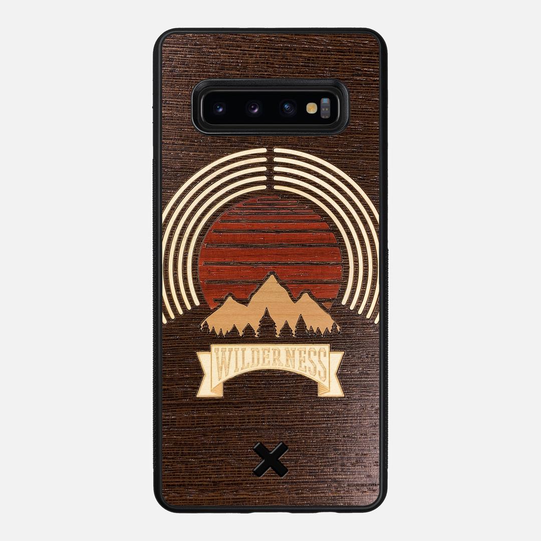 Wilderness Case for the Samsung Galaxy S10 Plus featuring a Maple, Padauk, and Cherry Sunset inlay on a Wenge Wood backer with the Keyway X Mark#Phone Model_Galaxy S10 Plus