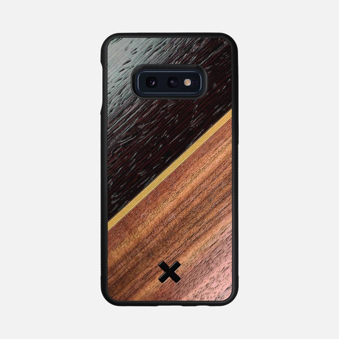 Alium Case for the Samsung Galaxy S10e featuring a Wenge, Gold, and Walnut Wood backer with the Keyway X Mark#Phone Model_Galaxy S10e