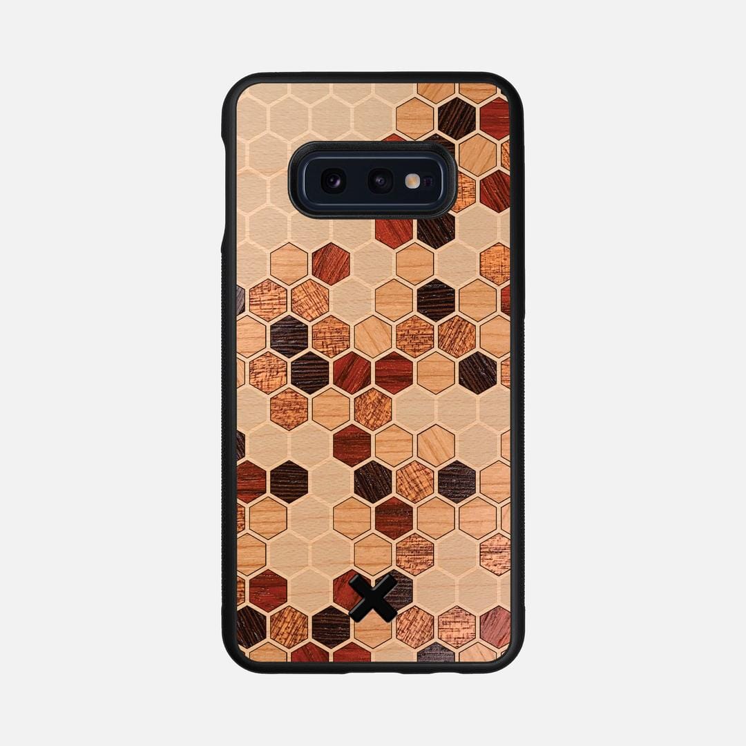 Cellular Case for the Samsung Galaxy S10e featuring a Maple, Cherry, Sapele, Padauk, and Wenge Wood backer with the Keyway X Mark#Phone Model_Galaxy S10e