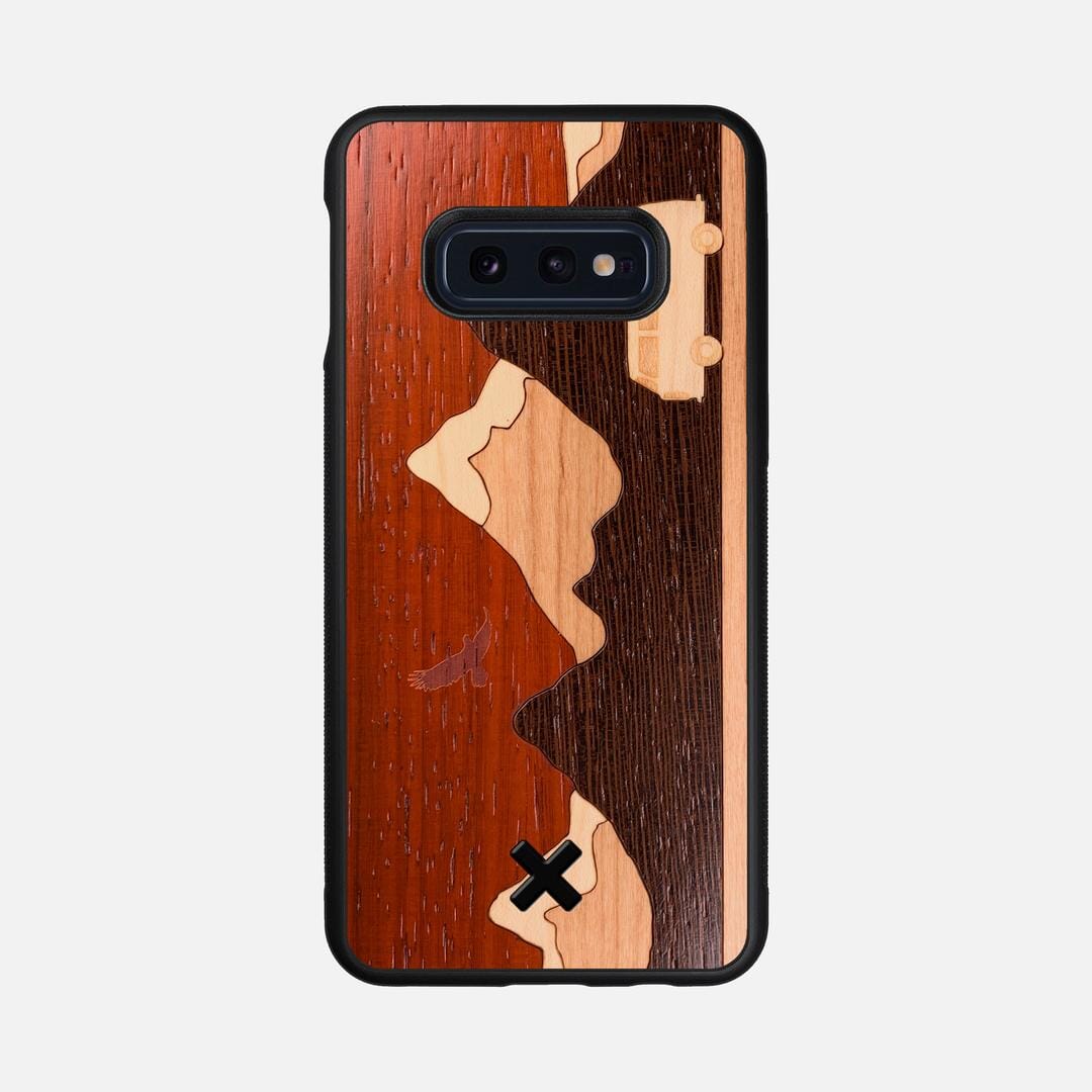 Cross Country Case for the Samsung Galaxy S10e featuring a Padauk, Maple, Cherry, and Wenge Wood backer with the Keyway X Mark#Phone Model_Galaxy S10e
