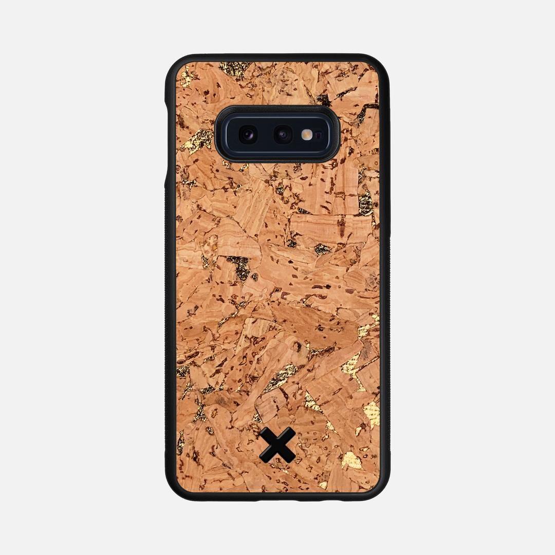 Gold Cork Case for the Samsung Galaxy S10e featuring a Genuine Cork backer with the Keyway X Mark#Phone Model_Galaxy S10e