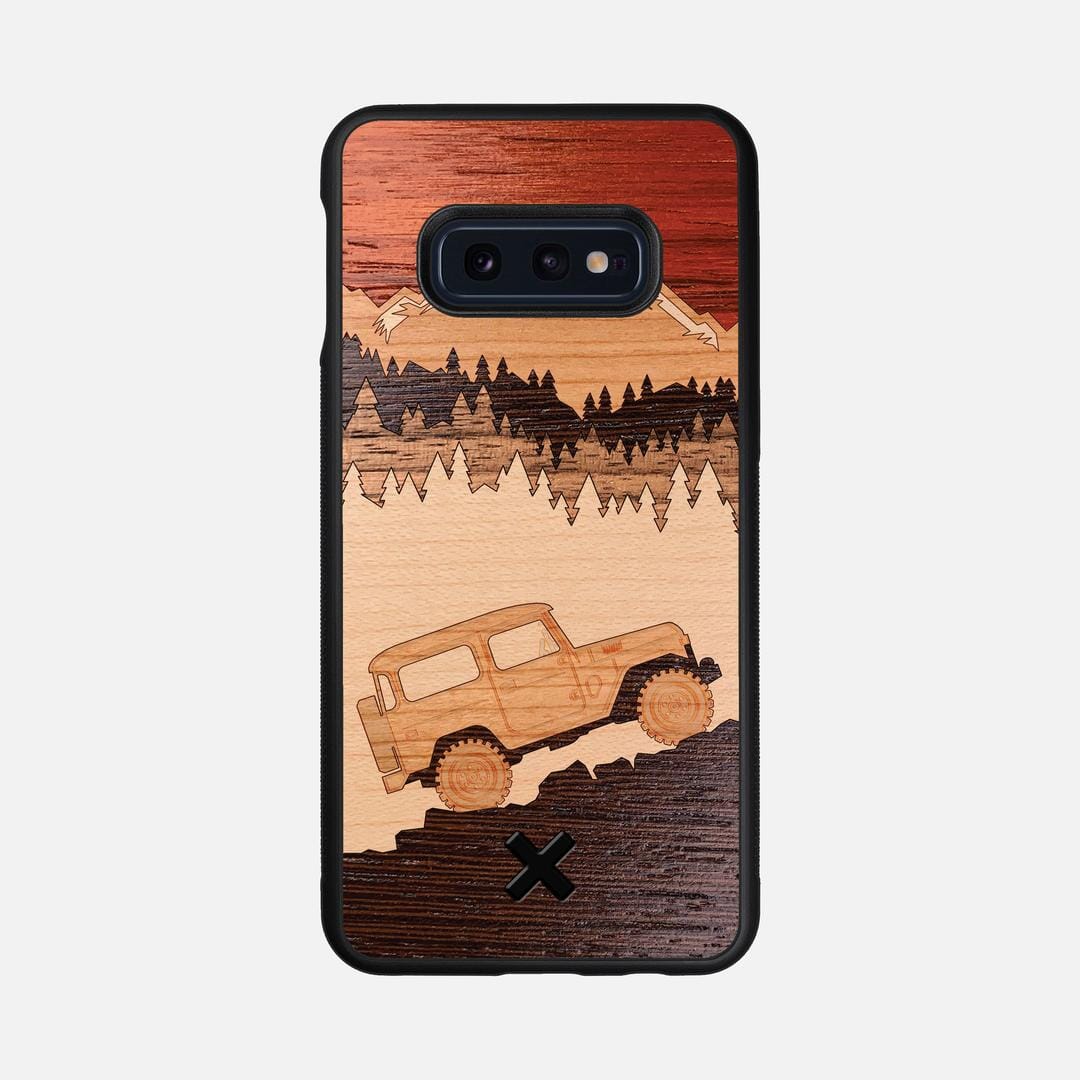 Off-Road Case for the Samsung Galaxy S10e featuring a Padauk, Cherry, Maple, and Walnut Wood backer with the Keyway X Mark#Phone Model_Galaxy S10e