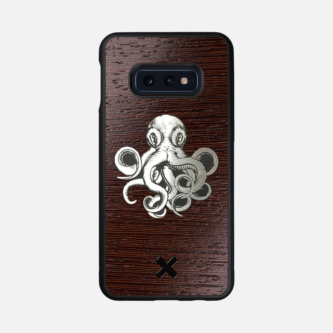 Prize Kraken Case for the Samsung Galaxy S10e featuring an Engraved Silver and Wenge Wood backer with the Keyway X Mark#Phone Model_Galaxy S10e