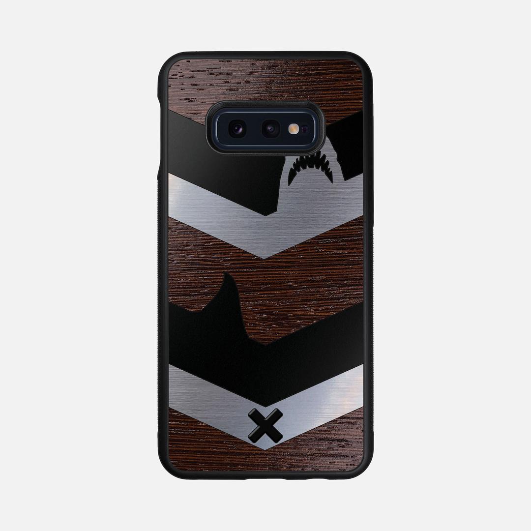 Shark Chevron Case for the Samsung Galaxy S10e featuring an Engraved Silver and Wenge Wood backer with the Keyway X Mark#Phone Model_Galaxy S10e