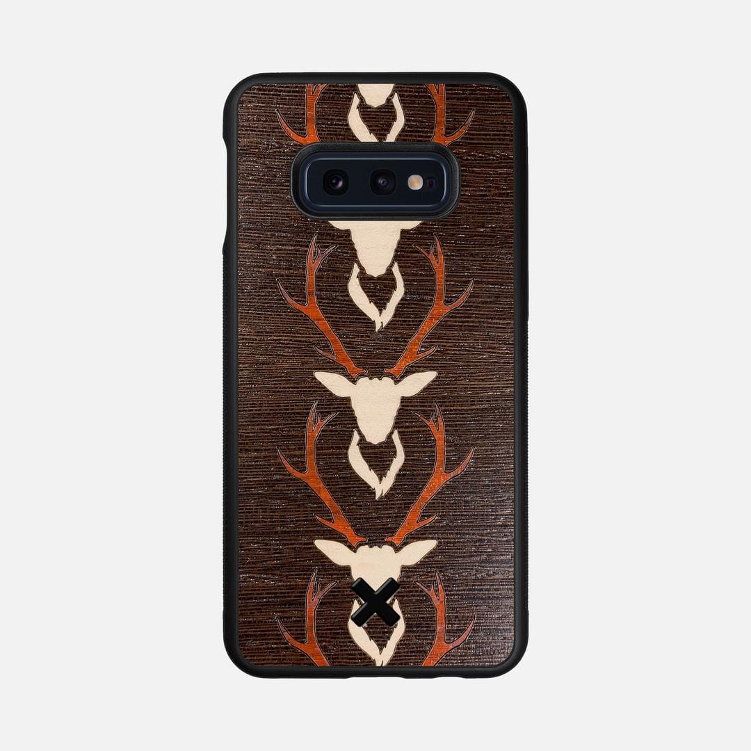 Stag Case for the Samsung Galaxy S10e featuring a Maple & Padauk Deer Inlay on a Wenge Wood backer with the Keyway X Mark#Phone Model_Galaxy S10e